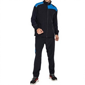 Survêtement sportif pour homme, noir et bleu, avec fermeture éclair intégrale, poches latérales, idéal pour l'automne - Product Image 1