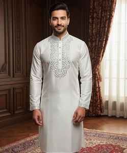 Kurta de Seda Premium para Hombre con Bordado a Mano con Espejo – Kurta Larga Étnica para Fiestas y Bodas - Product Image 4