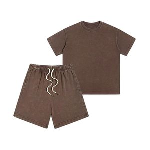 Ensemble 2 pièces de loungewear marron chocolat délavé, coupe ample en molleton épais, tons terreux, tenue streetwear homme - Product Image 2
