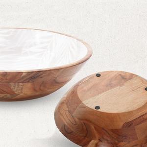 Tazón de Madera de Mango Hecho a Mano con Estampado Esmaltado para Ensaladas y Servir Alimentos, Tazón de Madera Ecológico, Artículo de Venta Caliente para Pedidos al por Mayor - Product Image 3