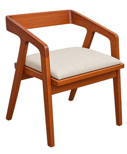 Chaise de salle à manger en bois de style mid-century modern avec accoudoirs en lin et pieds coniques - Product Image 4
