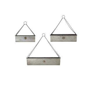Juego de 3 macetas colgantes de hierro galvanizado, rectangulares, para montar en la pared, con acabado para decoración de jardín interior y exterior. - Product Image 4