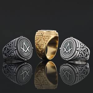 Bague Maçonnique BOJ 025 Personnalisée Unisexe, Bague Chevalière Maître Maçon du Texas, Style Hip Hop Argenté, Prix Bas - Product Image 1