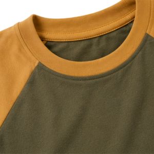 T-shirt Raglan Vert Olive et Jaune Moutarde pour Femme, Col Rond, Manches Courtes, en Polyester Coton, Décontracté, Été, Logo Personnalisé, OEM - Product Image 4