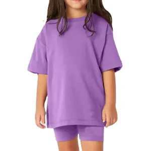 2-10 वाई गर्मियों में बच्चों बच्चे लड़कों लड़कियों बच्चे बच्चा वृहदाकार टी शर्ट के लिए सबसे ऊपर है ठोस खाली कपास ड्रॉप कंधे टी शर्ट