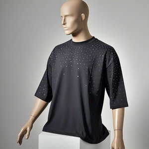 Wholesale Men's T-shirts Rhinestone Diamond Plain T-shirt Sport <b>Tshirt</b> Short Sleeve 100% cotton T-shirt for men loose fit - Product Image 2