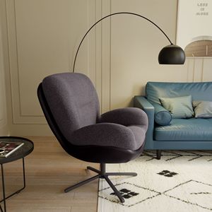 Poltrona Girevole a 360 Gradi, Design Moderno in Ciniglia, Comoda Struttura in Metallo Nero, Sedia Lounge in Ecopelle per Soggiorno - Product Image 2