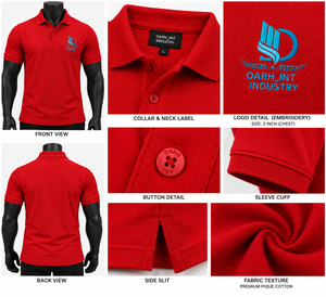 Chemise de golf pour homme en piqué de polyester rouge, manches courtes, logo brodé sur le devant, couleur unie, respirante, tricotée, séchage rapide - Product Image 6