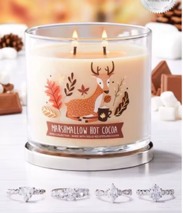 Frasco de Vidrio Redondo para Velas con Calcomanía de Ciervo, para Cacao Caliente con Malvaviscos Aromatizados, Decoración Navideña para el Hogar, Cilindro Resistente al Calor - Product Image 1