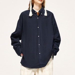 Men's Casual Cotton <b>Linen</b> Shirt Long Sleeves Double Pocket Solid Loose Fit <b>Yarn</b> Dyed Anti-Wrinkle OEM Service Available - Product Image 3