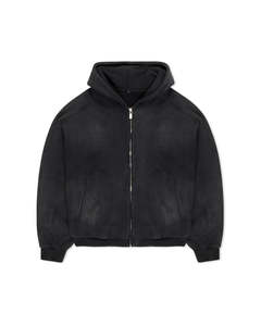 Winter Sunfaded Black Color <b>Zip</b> Luxury 100% Cotton French Terry Thickened Plain Oversized Hoodie Casual Streetwear Daily Comfort - Product Image 2