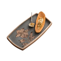 Grande assiette de service en bois - 38x21x3cm, légère, élégante, décoration artistique, accessoires de bureau pour présenter des collations, des amuse-gueules, des plats principaux