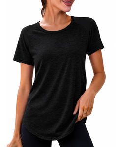 Camiseta Deportiva Negra Personalizada para Mujer, de Secado Rápido, Transpirable, Ligera, para Gimnasio, Running, Entrenamiento, Ropa Deportiva Activa - Product Image 1