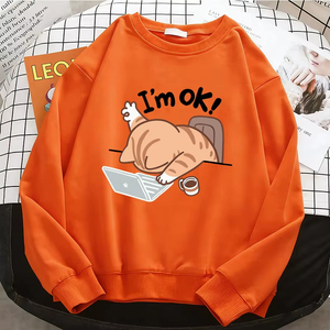 เสื้อฮู้ดผู้หญิงลายตลกสำหรับมืออาชีพ เสื้อฮู้ดผู้หญิงสีพื้นลายแมวคอมพิวเตอร์ เสื้อสเวตเชิ้ตผ้าฟลีซอุ่นสบาย ระบายอากาศได้ดี คอกลม - Product Image 2