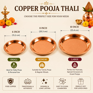 Assiette ronde traditionnelle en cuivre Thaal pour les cérémonies religieuses, le culte à domicile, les festivals et le service de repas - Product Image 2