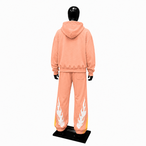 Conjunto de Sudadera con Capucha y Pantalones Jogger Peach Flame Skull para Hombre, Estilo Gótico Urbano, con Gráfico de Fuego, de Dos Piezas, Oversize - Product Image 2