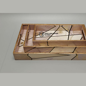 ชุดถาดเสิร์ฟเคลือบสีชมพูลายเรขาคณิต 3 ชิ้น – ถาดซ้อนกันได้ทำจาก MDF และกระดาษ ปลอดภัยสำหรับอาหาร ดีไซน์ทันสมัยหรูหรา สำหรับห้องครัว ห้องรับประทานอาหาร และตกแต่งบ้าน - Product Image 4