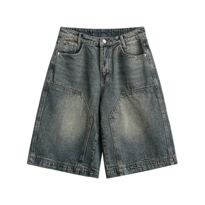Shorts cargo en jean pour hommes, coupe ample, style hip-hop, effet vieilli, délavé, à empiècements, style jorts, streetwear, oversize, boardshorts - Product Image 1