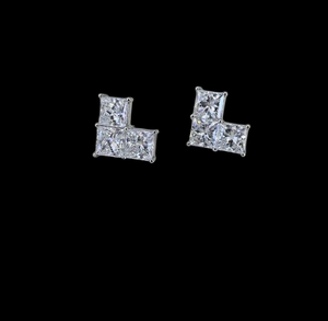Pendientes de Diamantes Cultivados en Laboratorio con Corte Princesa de Tres Piedras en Oro, Oro Rosa, Oro Blanco o Plata VVS VS D E F para Mujer - Product Image 5