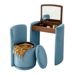 Coiffeuse de luxe moderne marron avec miroir et chaise, en bois et rembourrée, pour salle de bain, vente en gros - Product Image 3