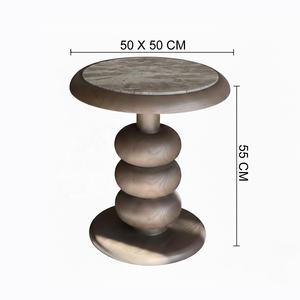 Mesa auxiliar minimalista moderna de madera maciza con superficie de mármol para sala de estar, entrada, restaurantes, hoteles y villas. - Product Image 2