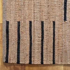 Solid Beige Black Striped Jute Area <b>Rug</b> Handwoven Neutral <b>Boho</b> Farmhouse Carpet Woven Living Room Bedroom Entryway Floor Decor - Product Image 6