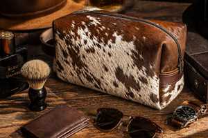 Premium Genuine Leather Hair On Toiletry Bag Luxury Travel Wash Bag High Quality Cowhide Shaving Kit For <b>Men</b> LHON-0004 - Product Image 4