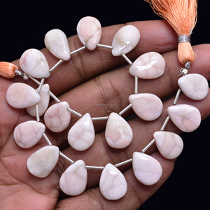 Perles de thomsonite rose naturelle, forme poire, 7x9 à 14x10 mm, lisses, faites à la main, brin de 8 pouces, pierres précieuses non traitées, perles en vrac pour bijoux - Product Image 2