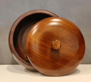 Tazón de servir de madera natural con tapa, apto para alimentos, de forma redonda, para vajilla, tazón para servir bocadillos, decoración del hogar al mejor precio. - Product Image 1