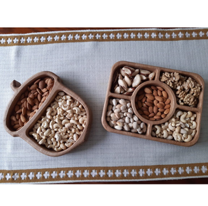 Plateau à fruits secs en bois avec poignées, plateau décoratif en bois en forme de feuille, 2 pièces, design rustique sculpté à la main, pour la décoration de la maison - Product Image 6