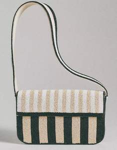 Royal blue white beaded embroidery shoulder <b>bag</b> rectangular checkerboard floral handmade <b>boho</b> flap purse for evening party women - Product Image 4