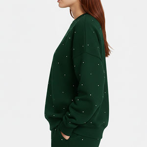 เสื้อสเวตเชิ้ตผู้หญิงคอโอ ไซส์พลัส ตัดเย็บตามสั่ง ผ้าฝ้าย 100% ประดับคริสตัลทั่วตัว ทรงหนา แฟชั่นทันสมัย - Product Image 2