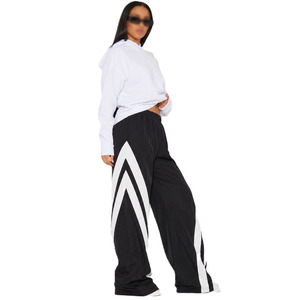 Oversized Women's White Hooded <b>Crop</b> <b>Top</b> With Black Wide Leg Pants Side Stripe Solid Color Knitted Sweatshirt Set Women's Hoodies - Product Image 2