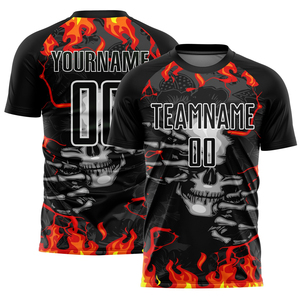 Men's Black Sublimated Soccer Jersey Skull Flame Print Short Sleeve Crew Neck Moisture Wicking <b>Athletic</b> Fit All Seasons - Product Image 2