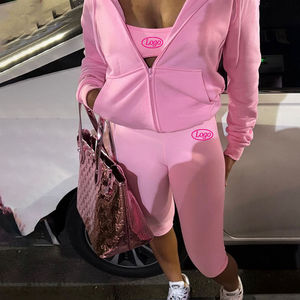 Custom LOGO Fall New Arrivals Women's <b>Sets</b> Jogging Suit Long Sleeve Zip up Sports Jacket Sports Bra Capri 3 Piece <b>Sets</b> Women - Product Image 5