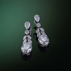 Shreeji Jewels Indian Gujarati Export Style Moissanite Drop <b>Earrings</b> 925 Sterling <b>Silver</b> Trendy Design for Women-for <b>Weddings</b> - Product Image 2