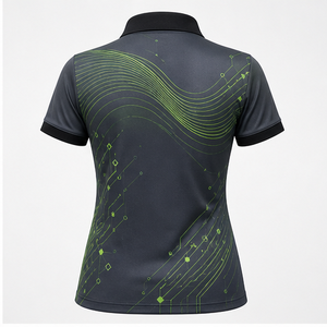 Polo Personalizado para Mujer con Estampado de Ondas Circulares en Verde Neón Carbón, Secado Rápido, Transpirable, Manga Corta, Uniforme de Golf, WPS-0811 - Product Image 3