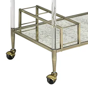 Chariot de bar en métal finition or glamour avec étagères en verre et roulettes, design rectangulaire pour les fêtes - Product Image 3