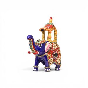 Handcrafted Metal Meenakari Stone Ambabari <b>Elephant</b> Showpiece | Decorative <b>Elephant</b> Figurine | Rajasthani Home <b>Decor</b> - Product Image 2
