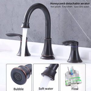 Rubinetto per lavabo bagno da 8 pollici in bronzo lucidato a olio, a 2 maniglie, miscelatore monoforo per lavabo/lavandino - Product Image 5
