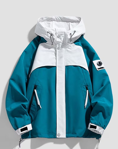 Men's Hooded Puffer Jacket Color Blocking Design Waterproof Regular Fit Winter Sporty Style With Patch Logo Left Sleeve - Product Image 1
