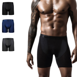 Men Blue Mid-Rise <b>Boxer</b> Briefs Knitted Spandex <b>Polyester</b> Quick Dry Solid Color Underwear Anti-Bacterial Breathable Eco-Friendly - Product Image 4