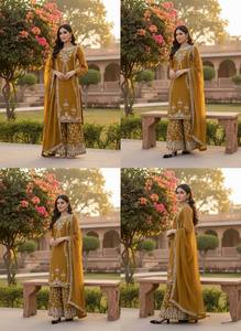 Ensemble haut de gamme en soie JMC avec dupatta, broderie détaillée et travail de sequins - Product Image 3