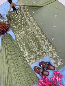 FATEMA FASHION Salwar Kameez Tradicional Indio, Moderno, de Secado Rápido, para Todas las Temporadas, Verde, Bordado, Corte Regular, para Mujer - Product Image 4
