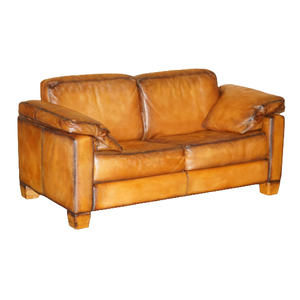 Sofá de 2 Plazas Clásico Marrón de Cuero Genuino Chesterfield con Sillón de Orejas, Respaldo Acolchado con Botones Profundos, Brazos Enrollados y Patas de Madera Maciza - Product Image 2