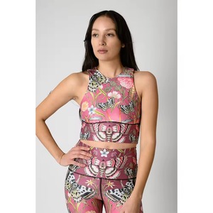 Ensemble 2 pièces de sport pour femme, rose, personnalisé, OEM, taille plus, avec leggings imprimés et haut, respirant, effet froncé aux fesses, pour le yoga - Product Image 1