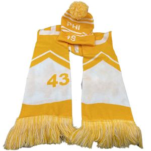 Logo personnalisé | Phi | 43 |   Ensemble écharpe et bonnet d'hiver en tricot uni 100 % acrylique à motif grec de sororité imprimé par transfert thermique, longueur moyenne - Product Image 1