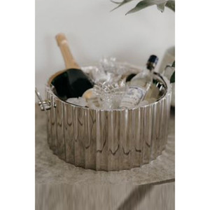 Modern Ribbed Stainless Steel Round Double Wall Beverage Tub With Drop Ring Handles Premium Party <b>Champagne</b> Wine For Wedding - Product Image 5