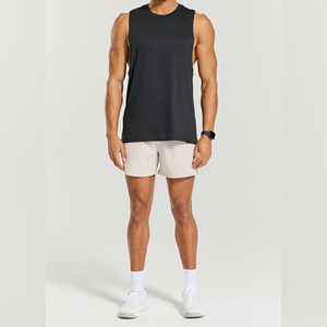 <b>Men's</b> <b>Black</b> Sleeveless <b>Tank</b> <b>Top</b> O-Neck Solid Color Sporty Breathable Knitted Workout Shirt - Product Image 1