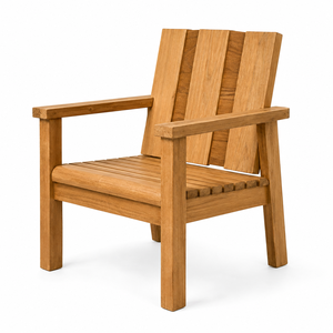 Fauteuil de jardin contemporain en teck massif avec dossier à panneaux verticaux - Durable, écologique, imperméable et confortable - Product Image 1